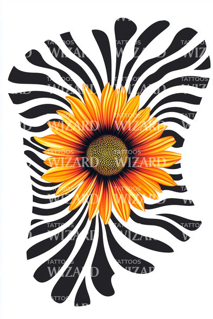 Optisch Zonnebloem Explosie Tatoeage Ontwerp