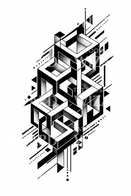 Optical Illusion Cube Tattoo Design