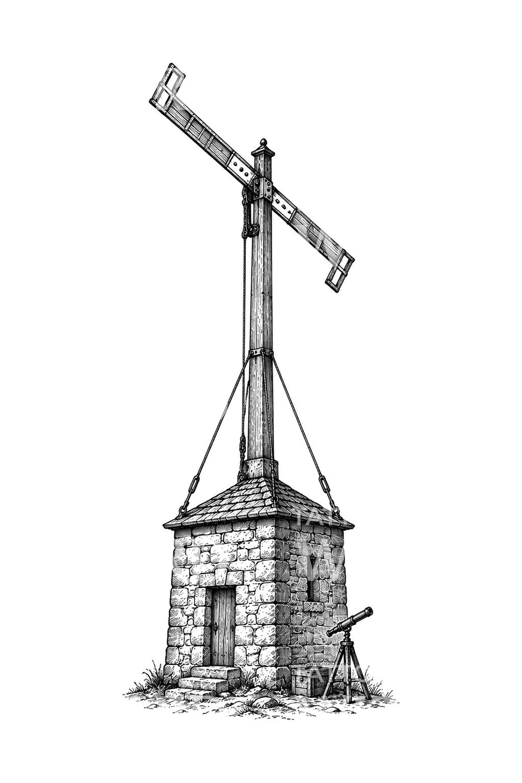 Tattoo-Illustration: Optical Telegraph Signal Tower Tattoo Illustration