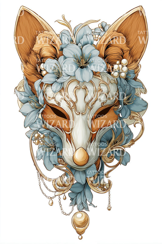 Opulent Fox Mask Tattoo Design