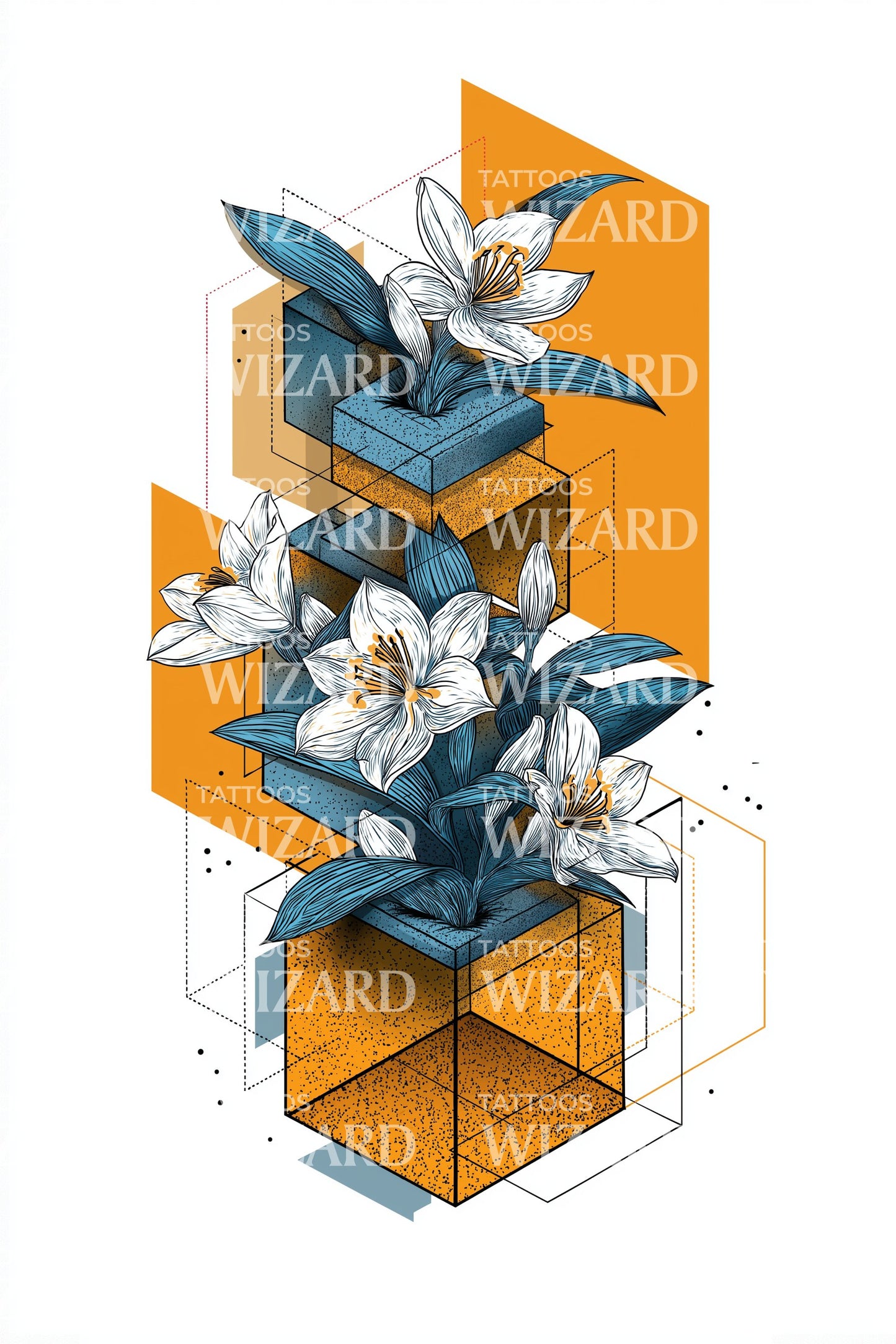 Orange Accent Lily Tattoo Illustration