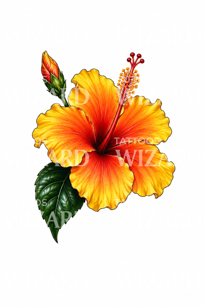 Orange and Yellow Sunset Hibiscus Tattoo Idea