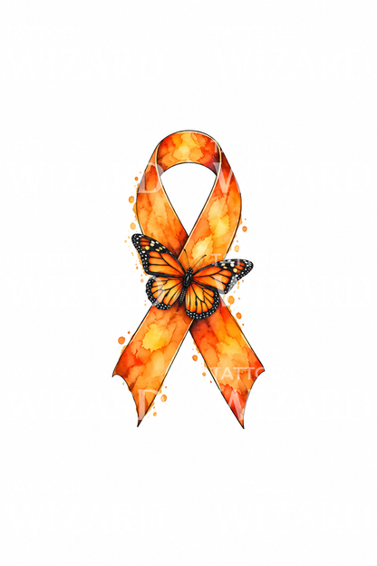 Cinta naranja de concienciación con mariposa monarca