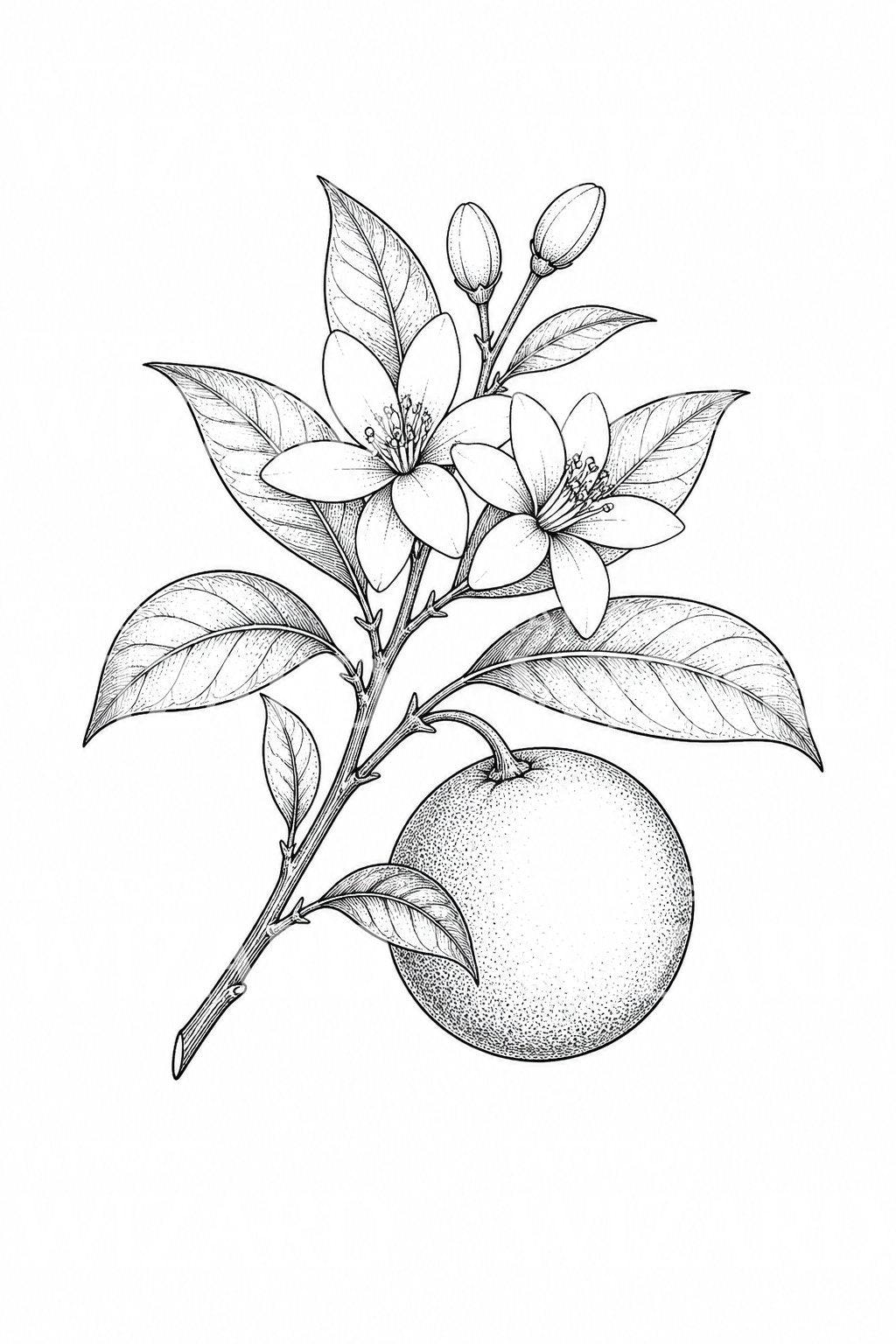 Orange Blossom and Fruit Branch Tattoo Idea