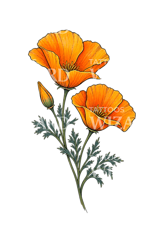 Orange California Poppies Tattoo Design