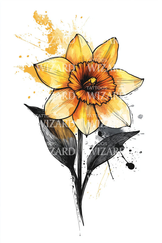 Orange Daffodil Burst Tattoo Design