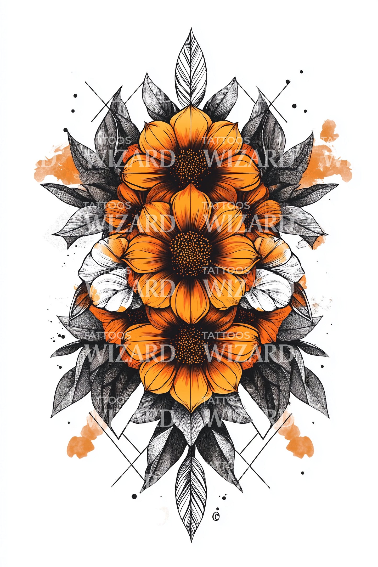 Oranje Madeliefjes Cluster Tatoeage Ontwerp