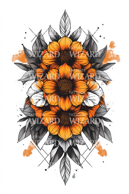 Desenho de Tatuagem de Grupo de Margaridas Laranja