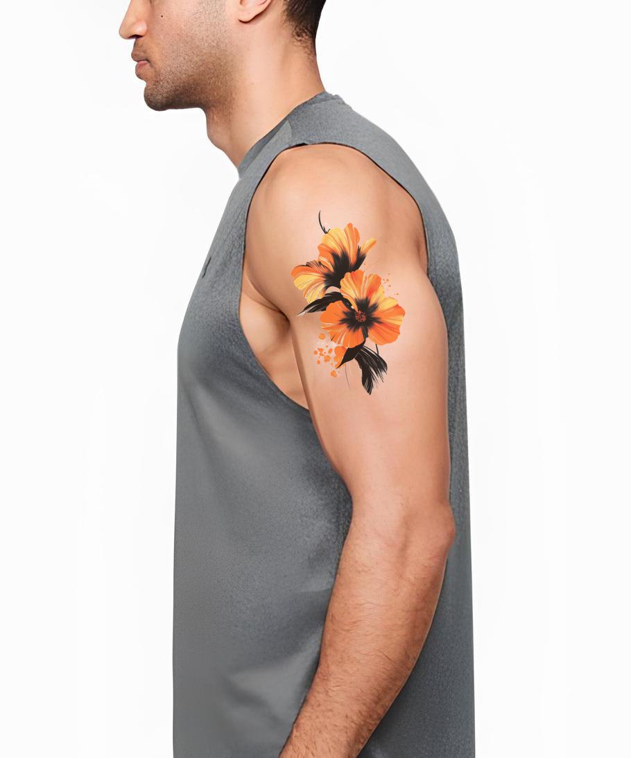 Orange Splash Hibiscus Tattoo Design