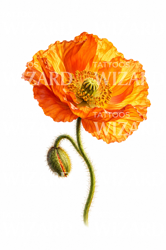Tatuaggio di papavero islandese arancione dai petali luminosi