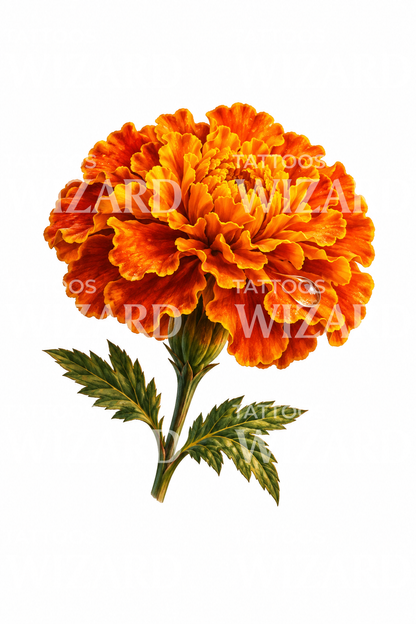 Orange Marigold with Dewdrop Color Realism Tattoo Design