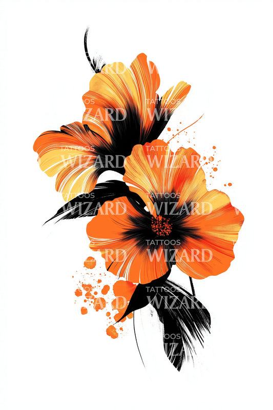 Orange Splash Hibiscus Tattoo Design