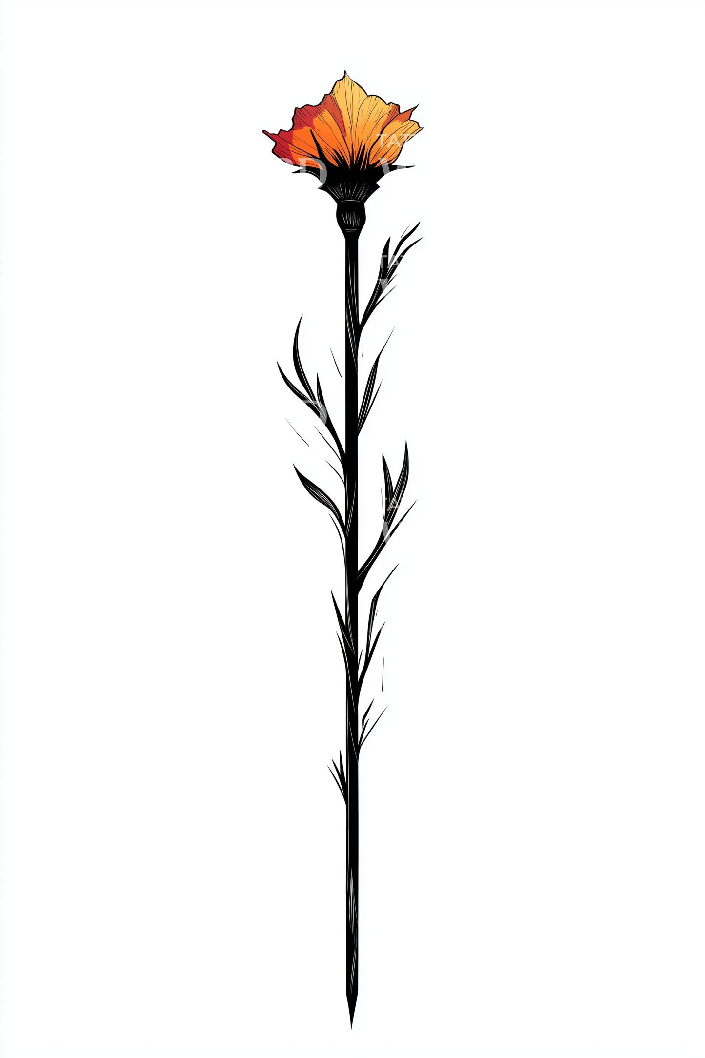橙色野花茎纹身设计