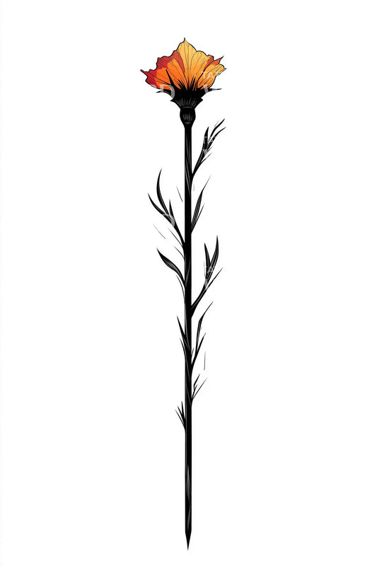 Design de tatouage tige de fleur sauvage orange