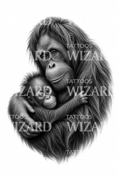 Tetovací motiv orangutaní matky s mládětem