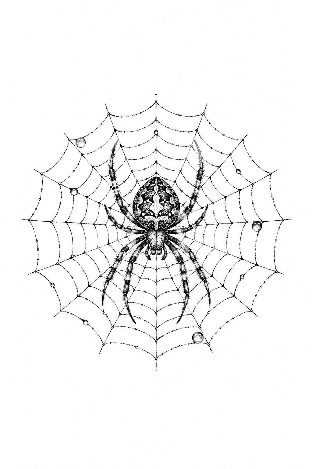 Kreuzspinne auf Netz als Dotwork-Tattoo