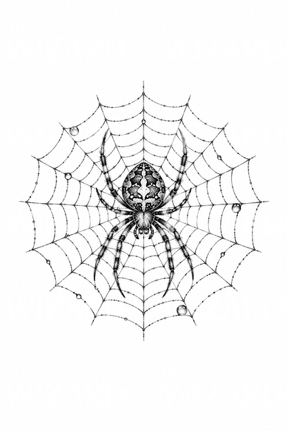 Kreuzspinne auf Netz als Dotwork-Tattoo