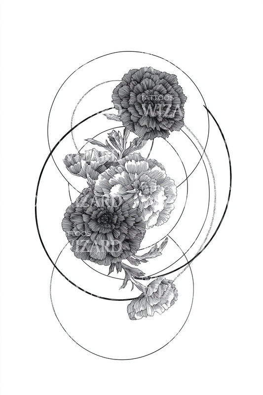Ilustração de Tatuagem Círculos de Flores Orbitais
