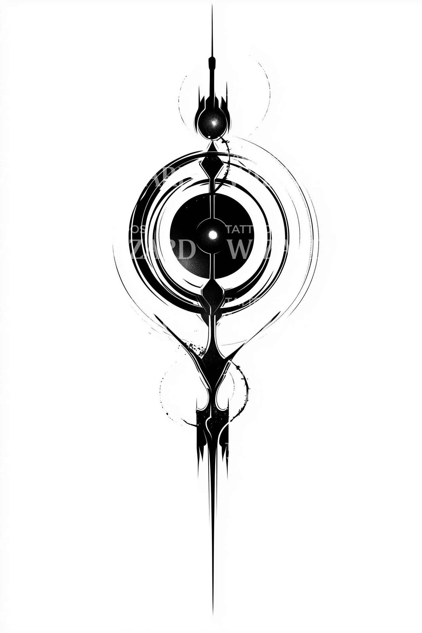 Orbital Spear Cosmic Glyph Tattoo Design
