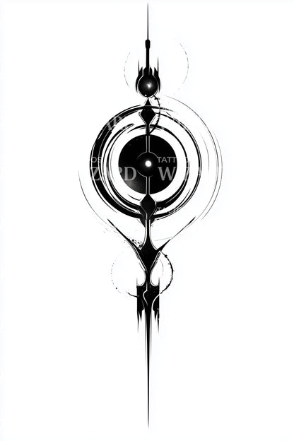 Orbital Spear Cosmic Glyph Tattoo Design