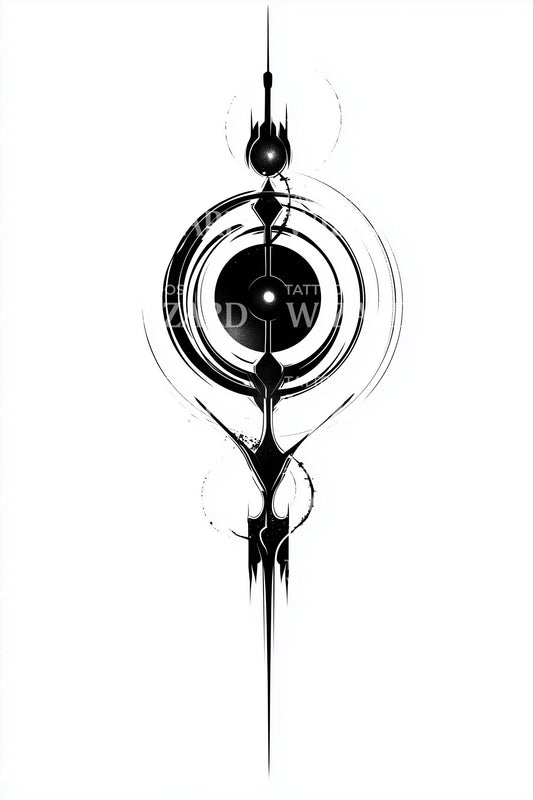 Orbital Spear Cosmic Glyph Tattoo Design