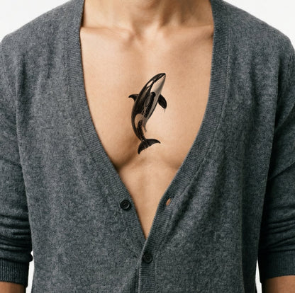 Design per tatuaggio di orca in salto