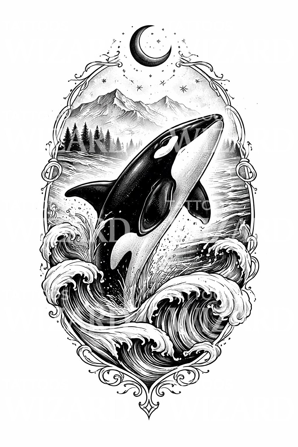 Orca Ocean Crest Tattoo Design