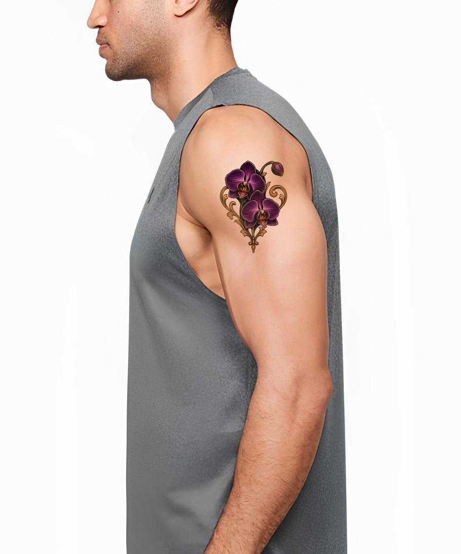 Anggrek Ungu dengan Filigri Emas, Desain Tato