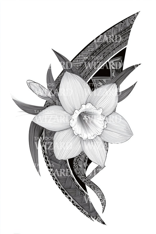 Orchidee Blad Veeg Tattoo Illustratie