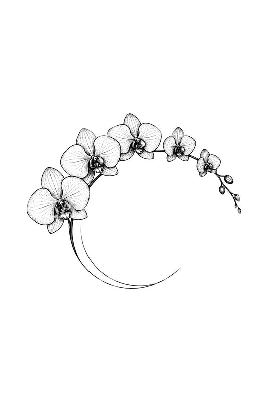 Orchideát ábrázoló félholdas tetoválásötlet