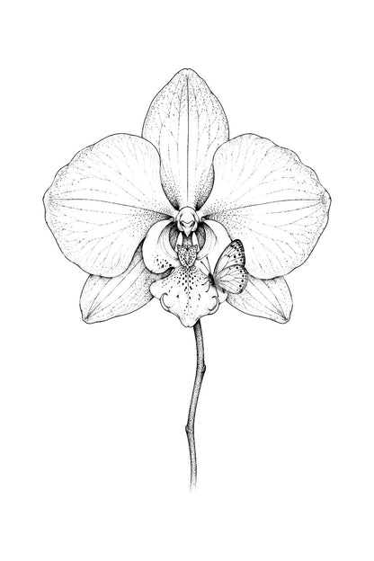 작은 나비와 난초 타투 디자인