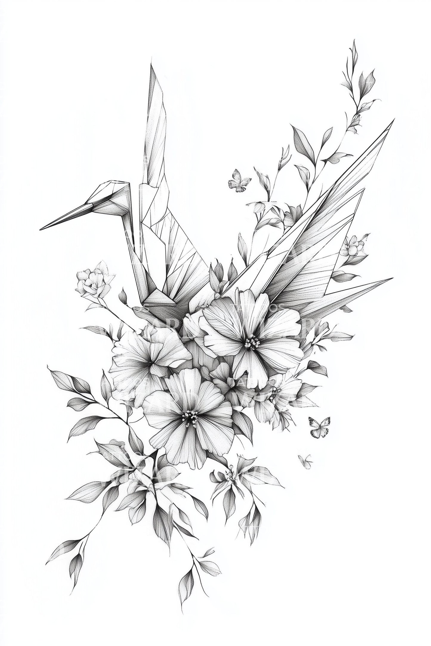 Origami Bird Bouquet Tattoo Design