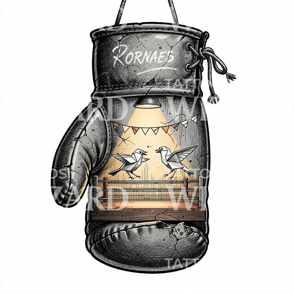 Origami Birds Boxing Tattoo Design