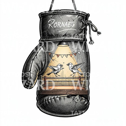 Origami Birds Boxing Tattoo Design