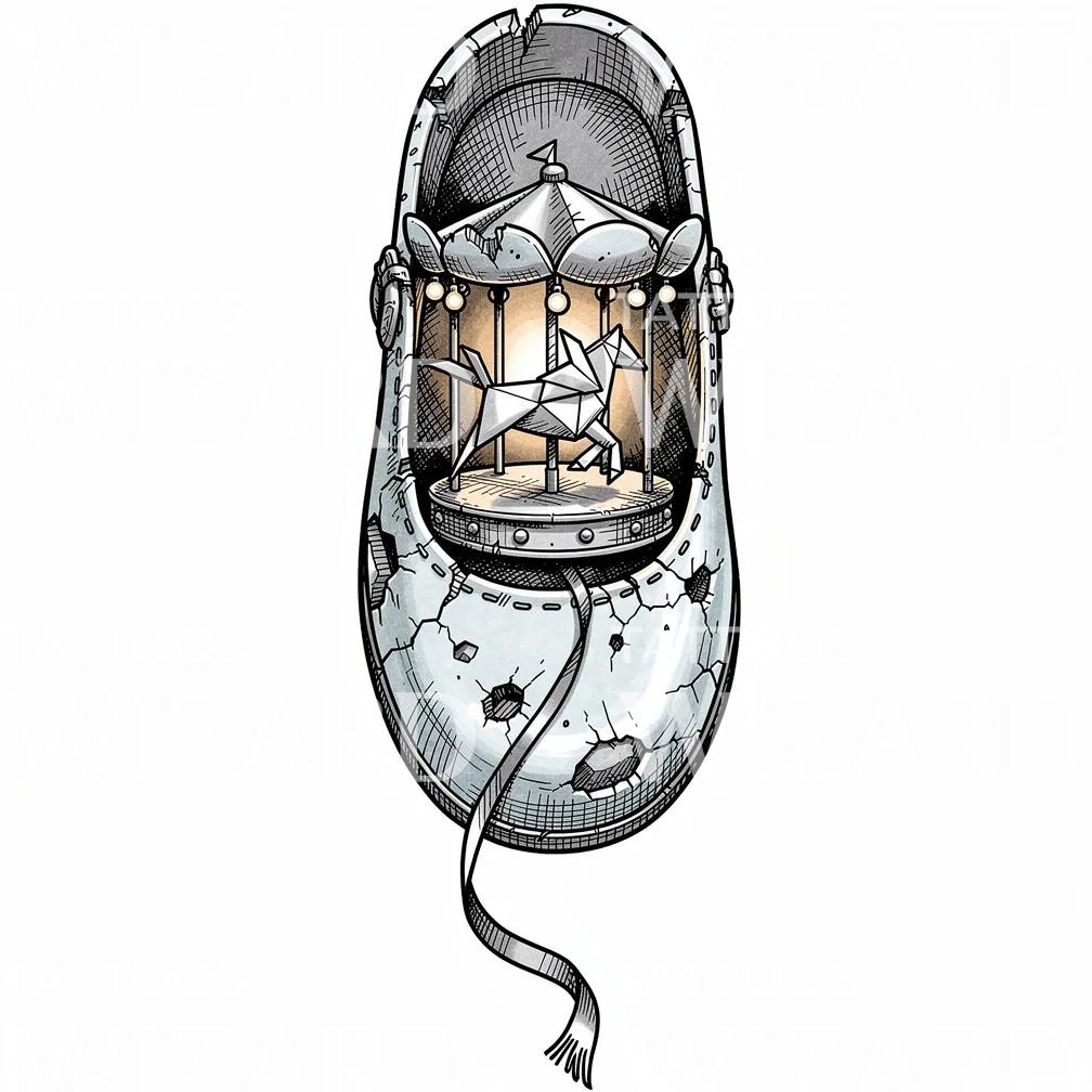 Origami Carousel Shoe Tattoo Design