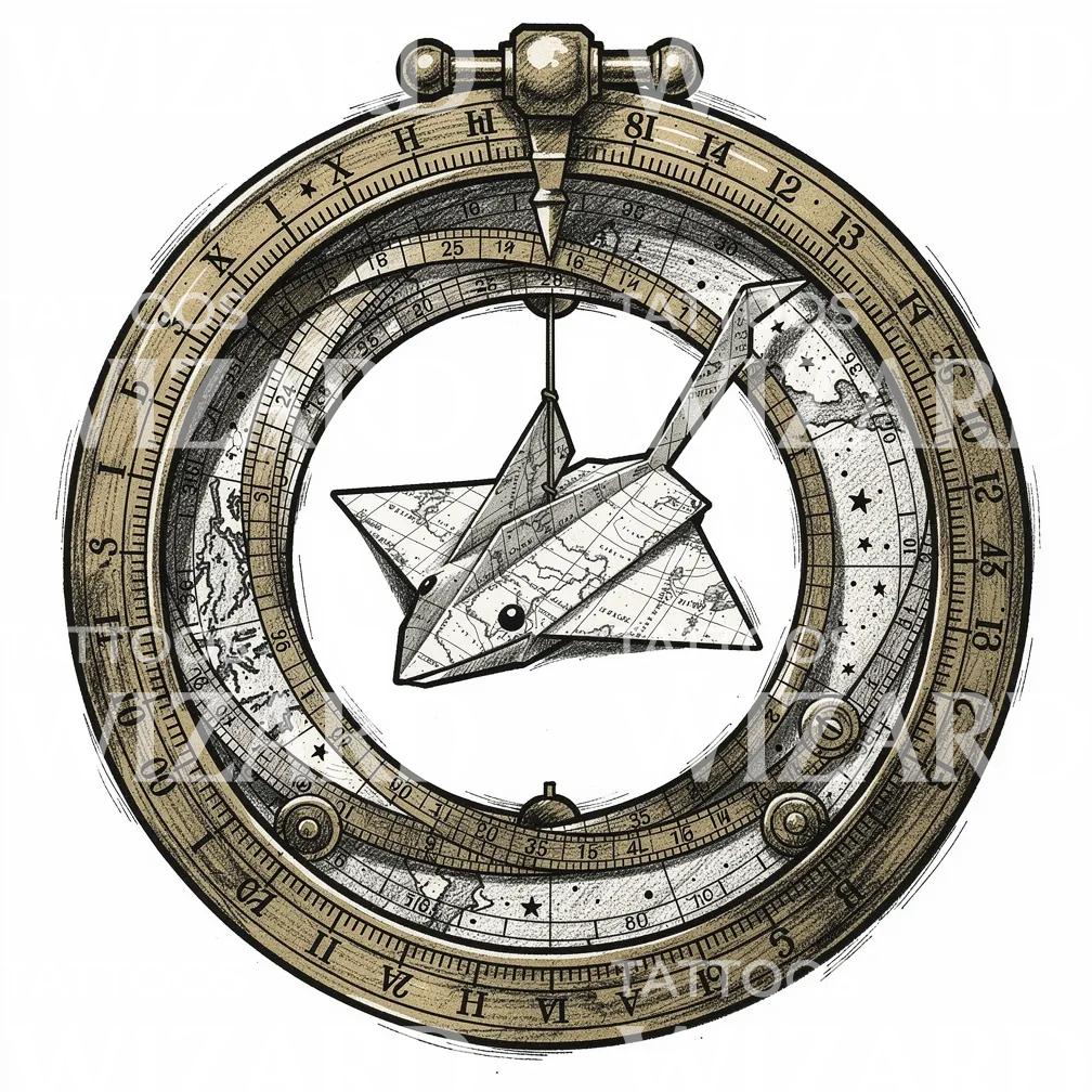 Papirtrane på astrolabium tatoveringsdesign