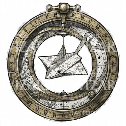 Papirtrane på astrolabium tatoveringsdesign