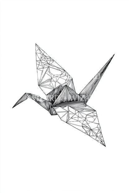 Origami Crane Line Tattoo Design