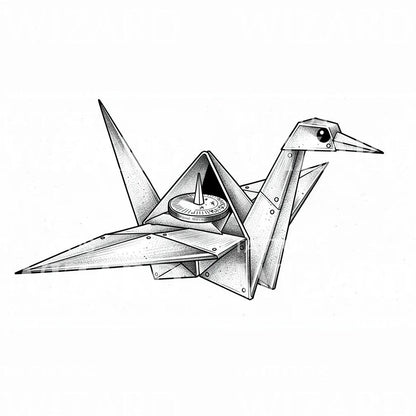 Origami Crane Sundial Tattoo Design