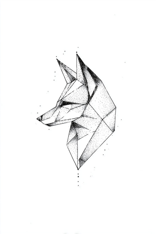 Origami ræv profil tatoveringsdesign