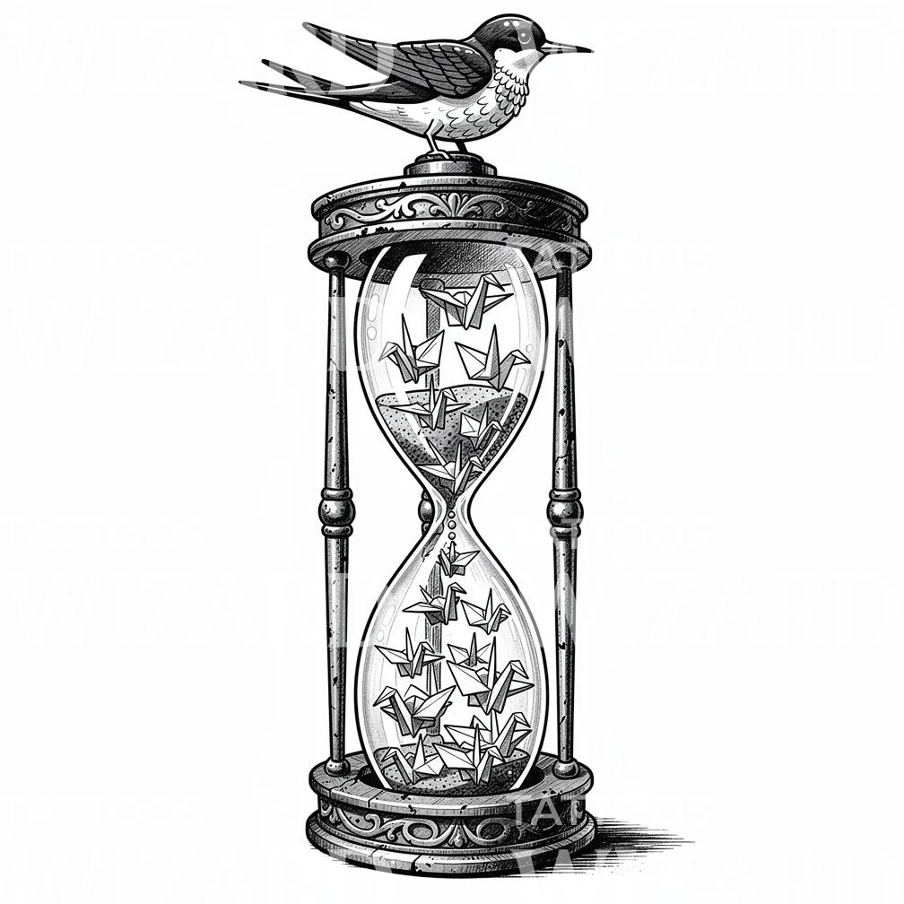 Origami Hourglass Bird Tattoo Design