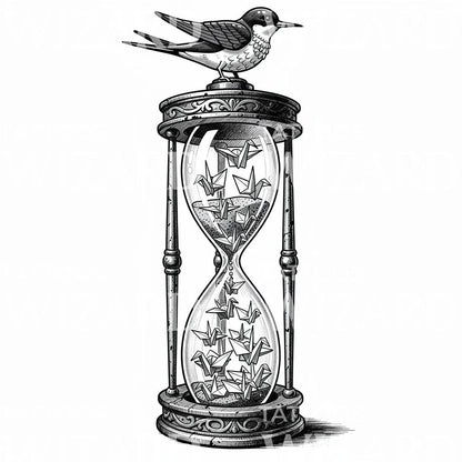 Origami Hourglass Bird Tattoo Design