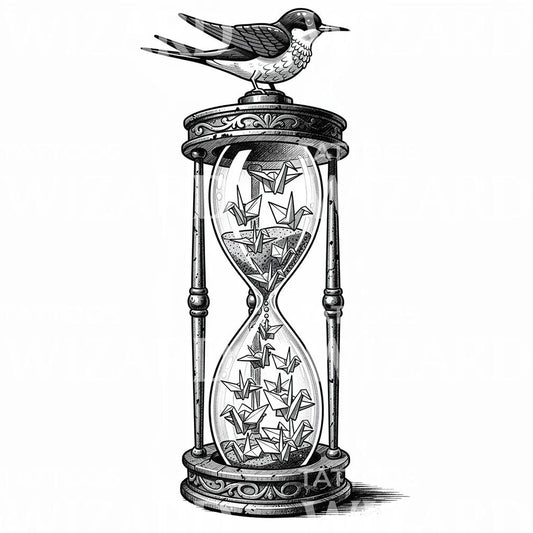 Origami Hourglass Bird Tattoo Design