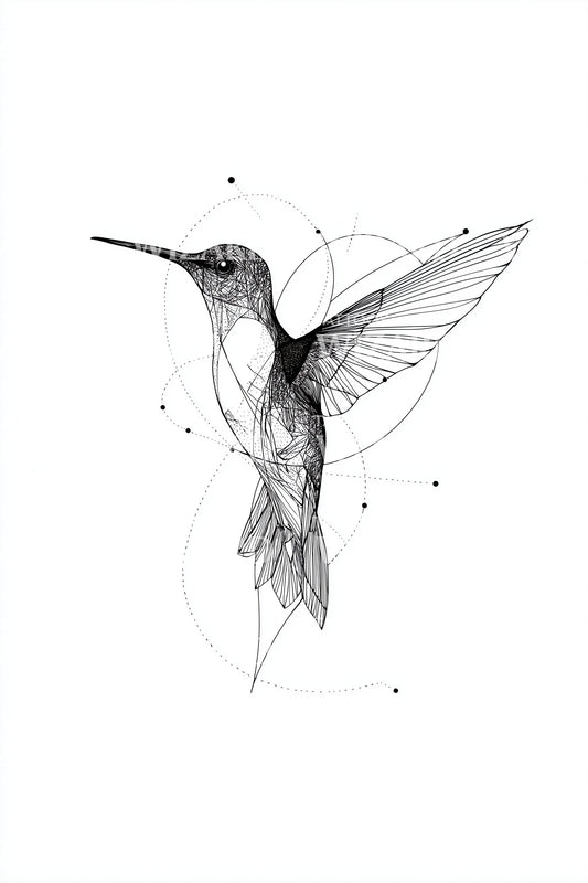 Origami Hummingbird Hover Tattoo Design