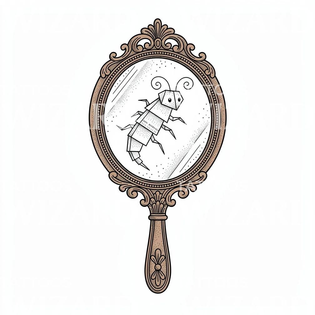 Origami Insect Mirror Tattoo Design