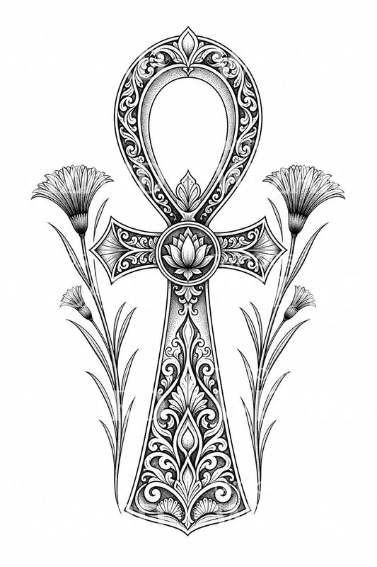 Ornamental Ankh Tattoo Design