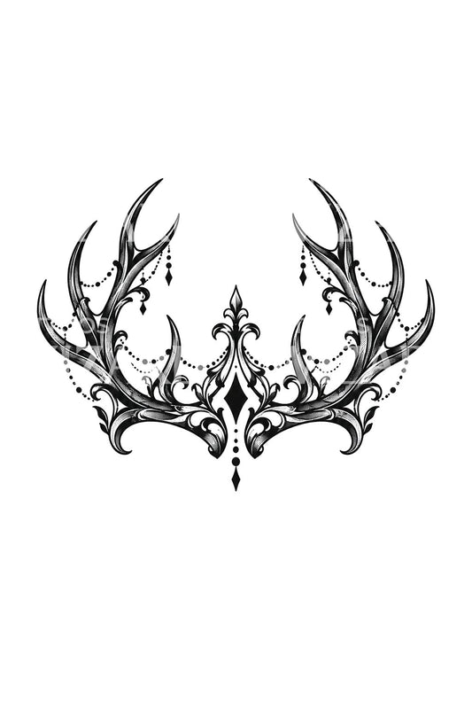 Ornamental Antler Crown Blackwork Tattoo Design