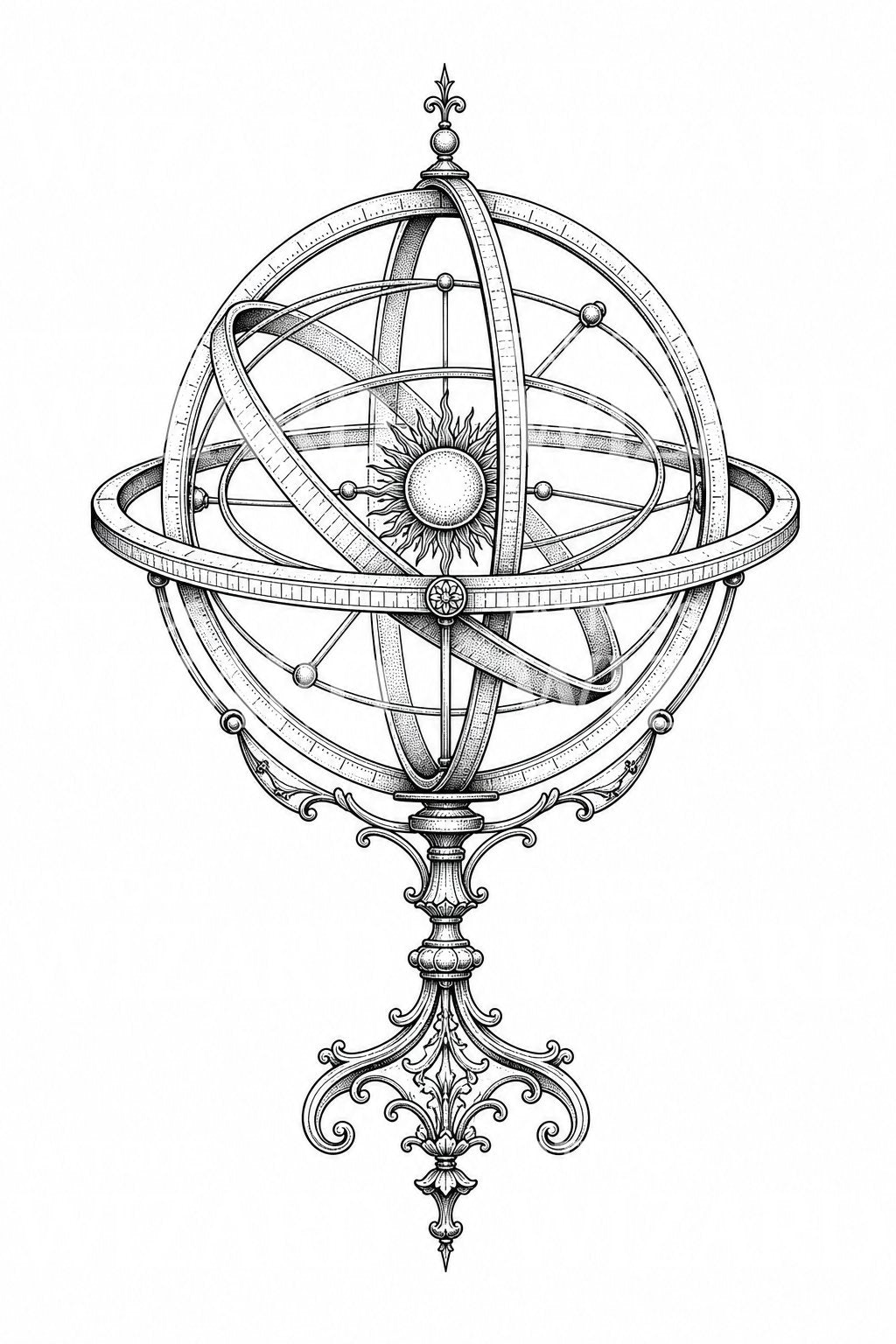 Diseño de tatuaje ornamental de esfera armilar