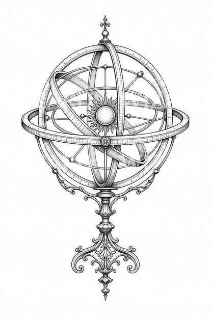 Diseño de tatuaje ornamental de esfera armilar