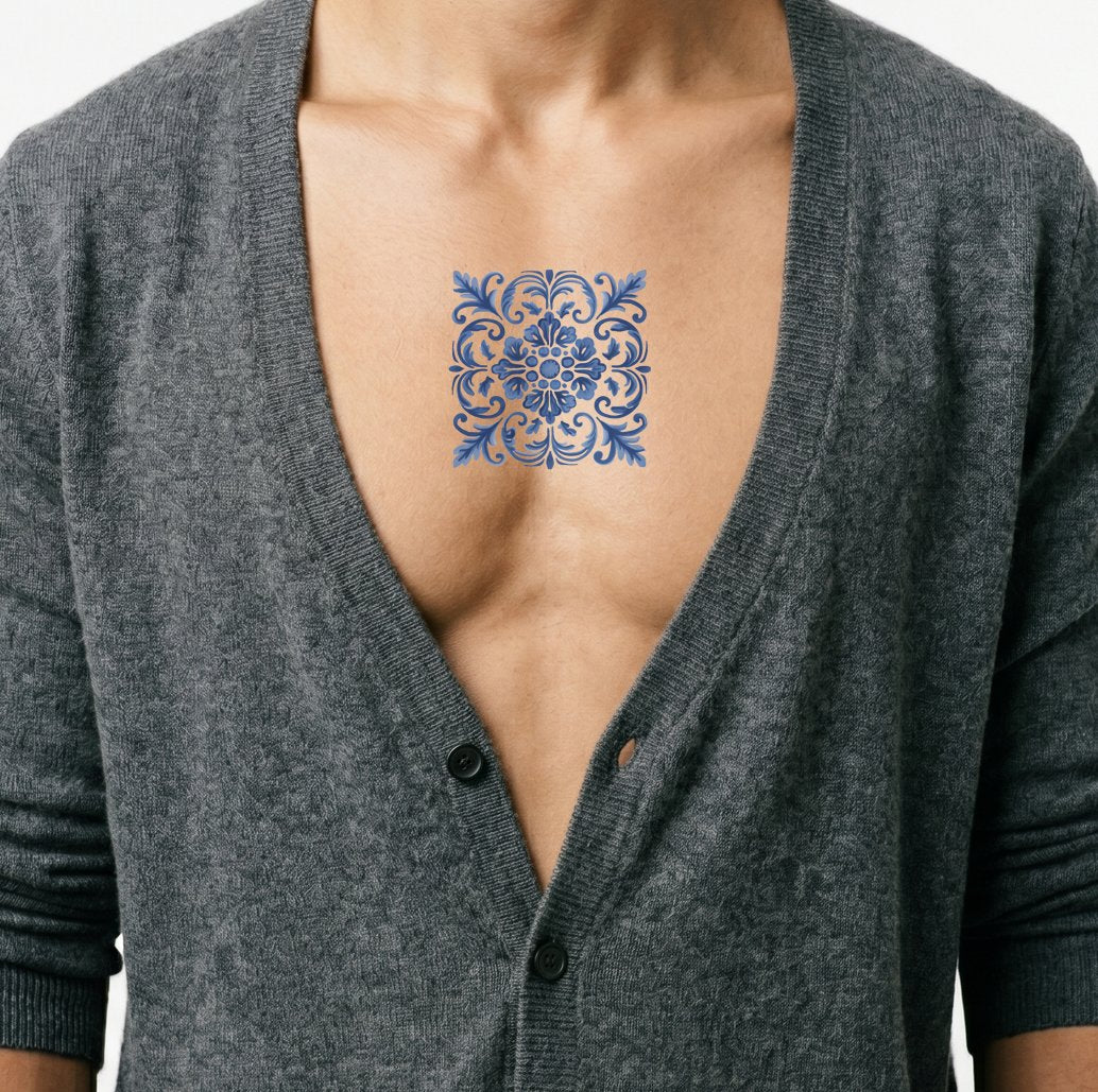 Mavi Geleneksel Azulejo Dövme Tasarımı